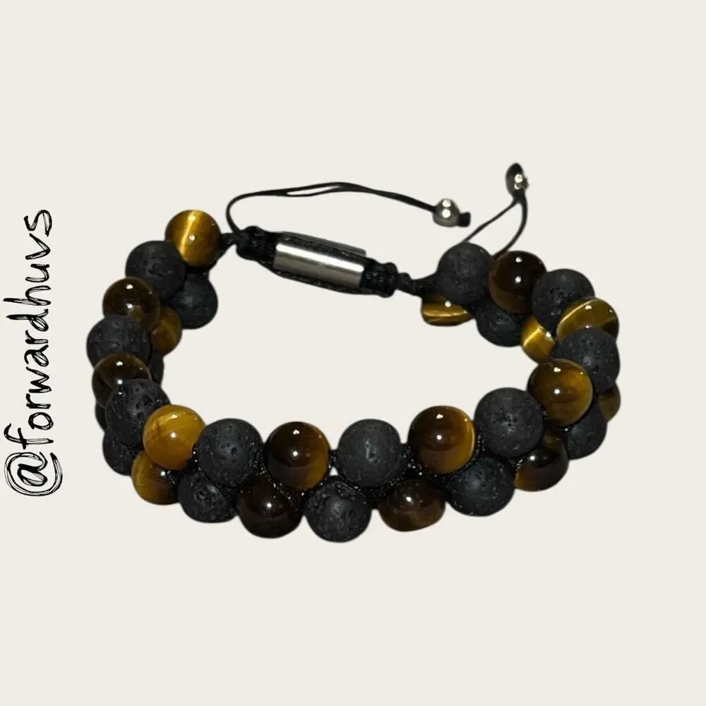 Tiger Eye, Mate Onyx & Lava Rock 6mm Adjustable Bead Bracelet